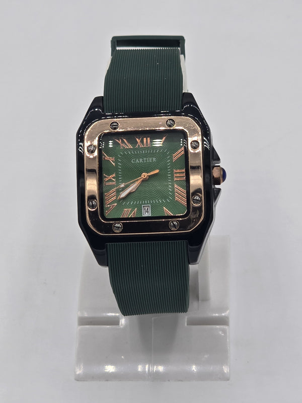 CARTIER ELITE SQUARE RUBBER STRAP WATCH