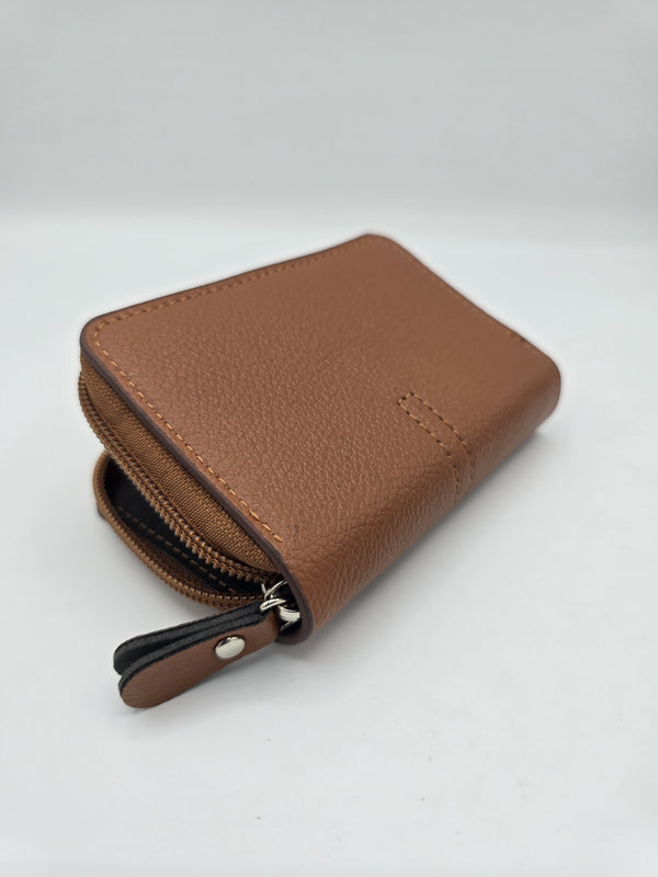 Zippered Brown Leather Men's Wallet